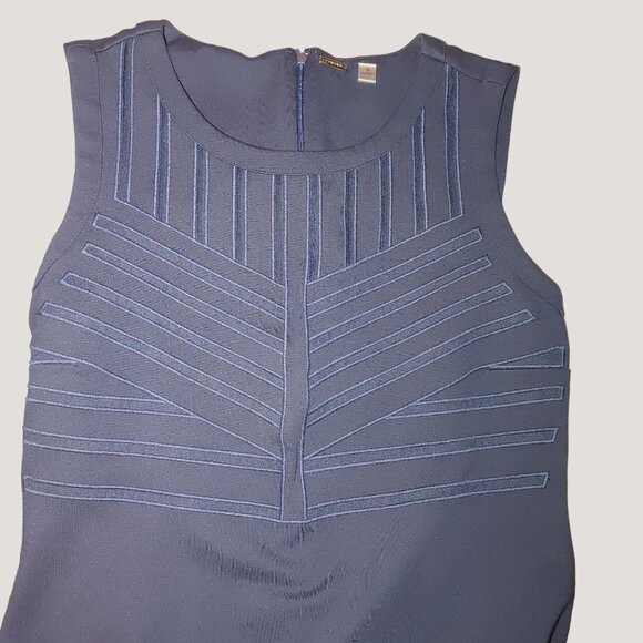 T Tahari Size 10 Dress Navy Blue Sleeveless Bodycon Style  Sheer Striped Detail - Picture 8 of 10